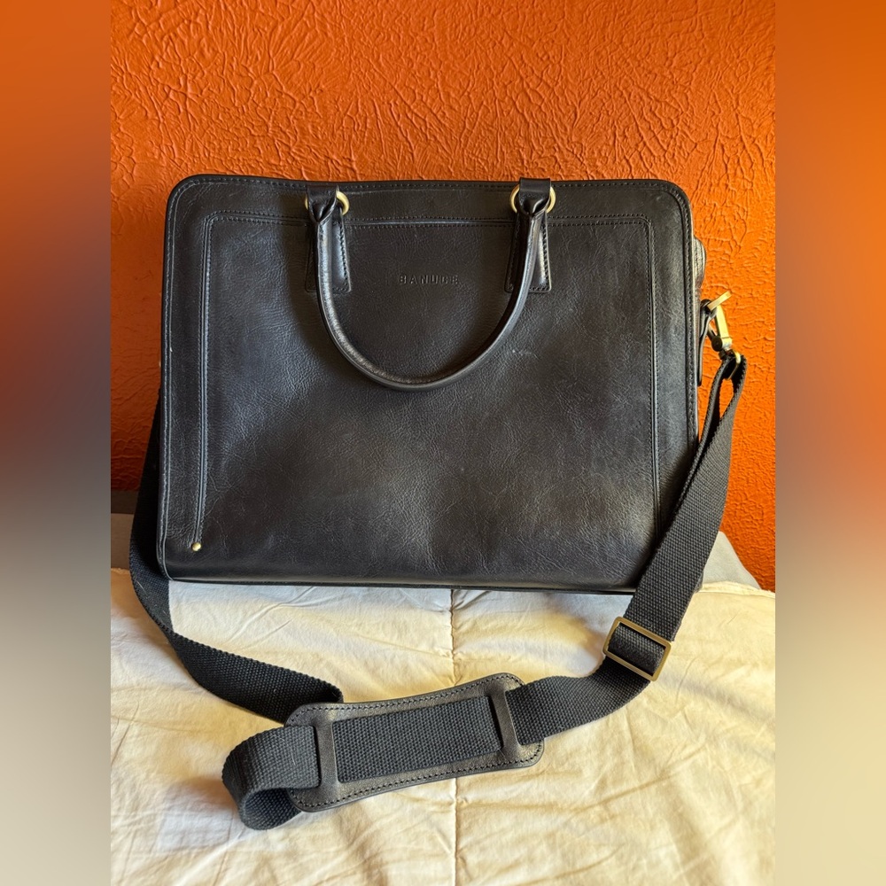 Banuce Leather Messenger Laptop Briefcase Work Bag Black - Picture 15 of 15